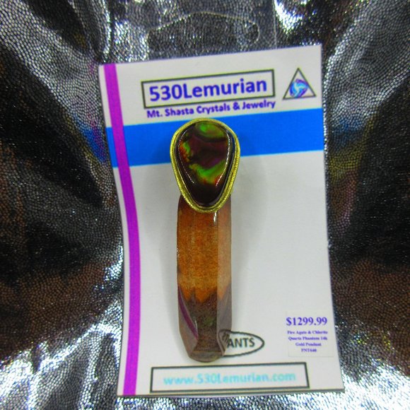 Fire Opal & Chlorite Quartz Phantom Gold Gemstone Pendant - Picture 2 of 8